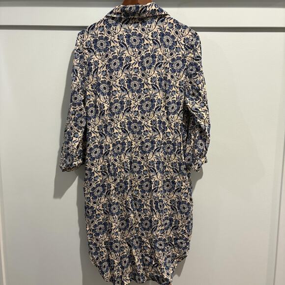 La Mer Luxe Shirt Dress Womens Small Blue Floral Button Up Pockets Rayon Boho - Picture 10 of 15